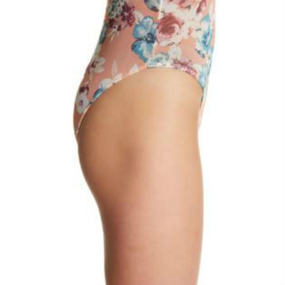 Lush Floral Printed Mesh Bodysuit Blouse Leotard - Picture 3 of 3